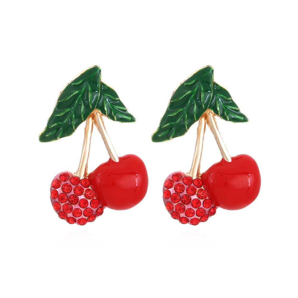 Alloy studded cherry earrings MIC-ManY005