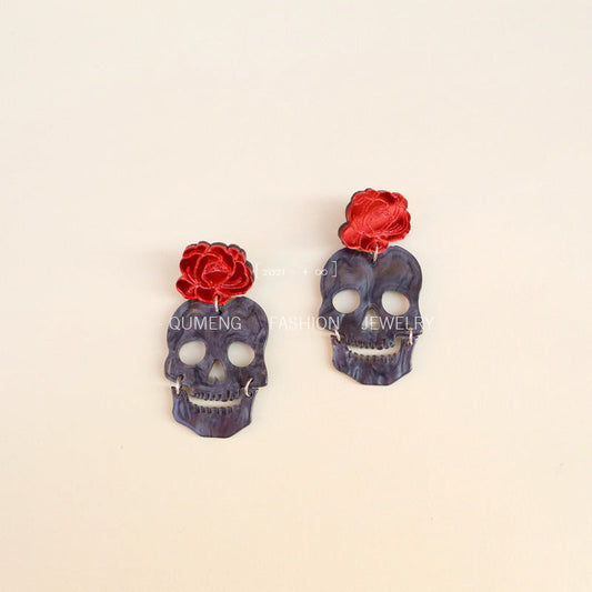 acrylic skull earrings mirror gothic roses Minimo de compra 2 MOSHU010