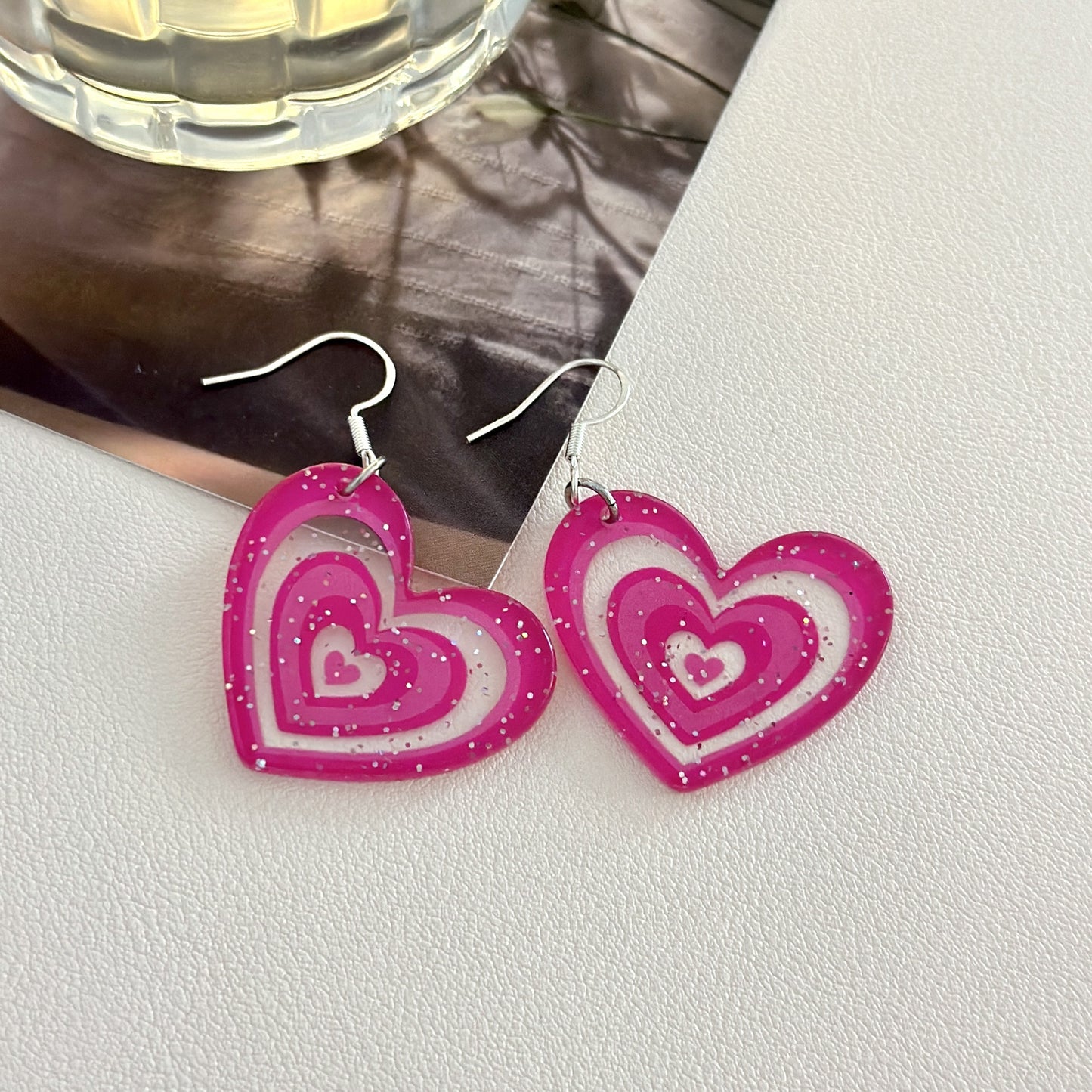 Acrylic Pink Sweet Love Earrings (Minimo de Compra 10)  MIC-YuQ001