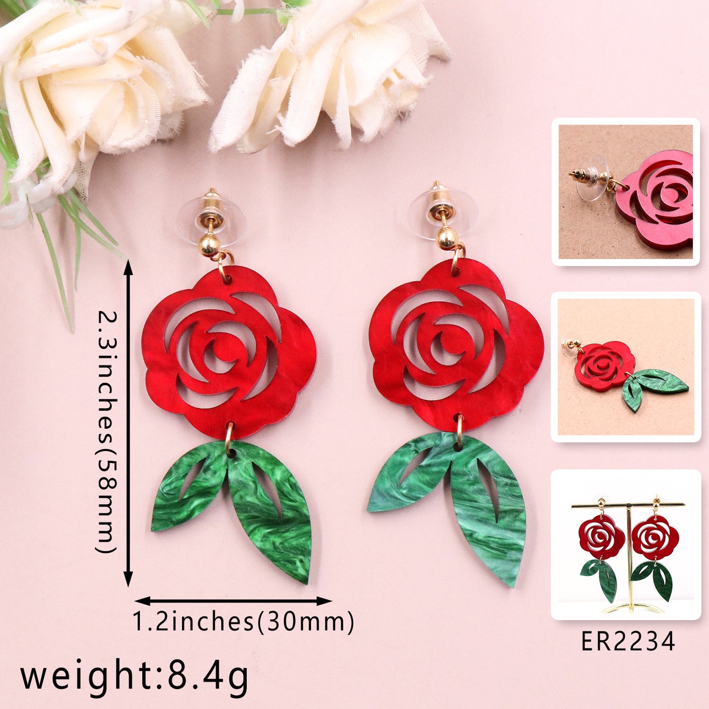 Alloy acrylic rose earrings (Minimo de compra 5) MIC-XiaoY086