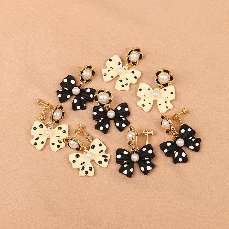 Alloy polka dot bow earringsMIC-LSY029