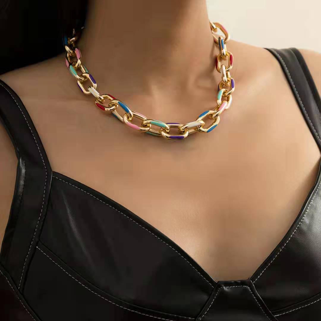 Titanium steel colored painted glaze necklace MYA-JinY002