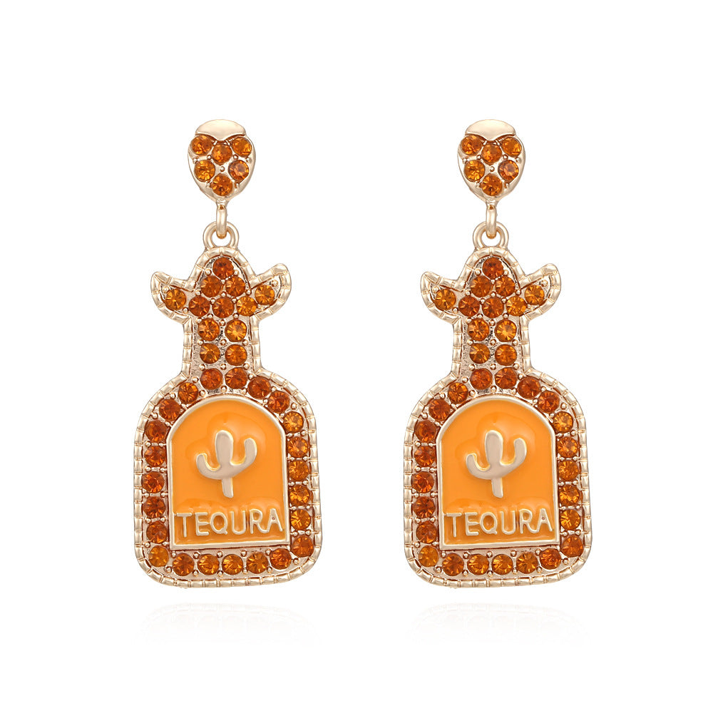 Alloy colored diamond wine bottle earrings MIC-ManY003