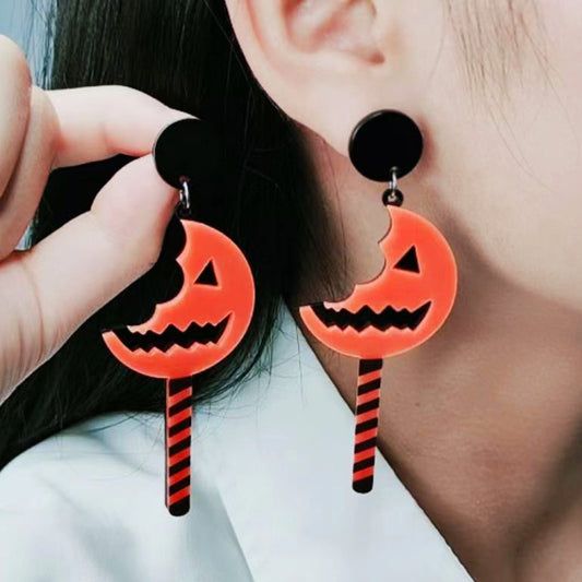 Acrylic Halloween Pumpkin Bat Earrings (Minimo de Compra 2) MIC-DuA022