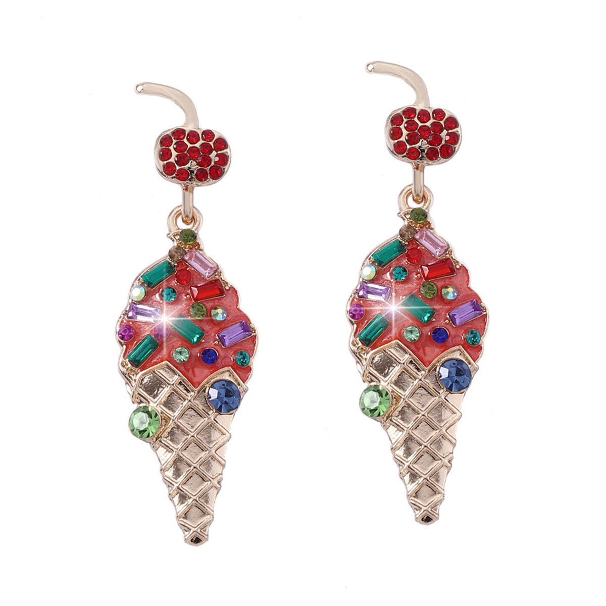 Alloy inlaid colored diamond ice cream earrings MYA-YueL011