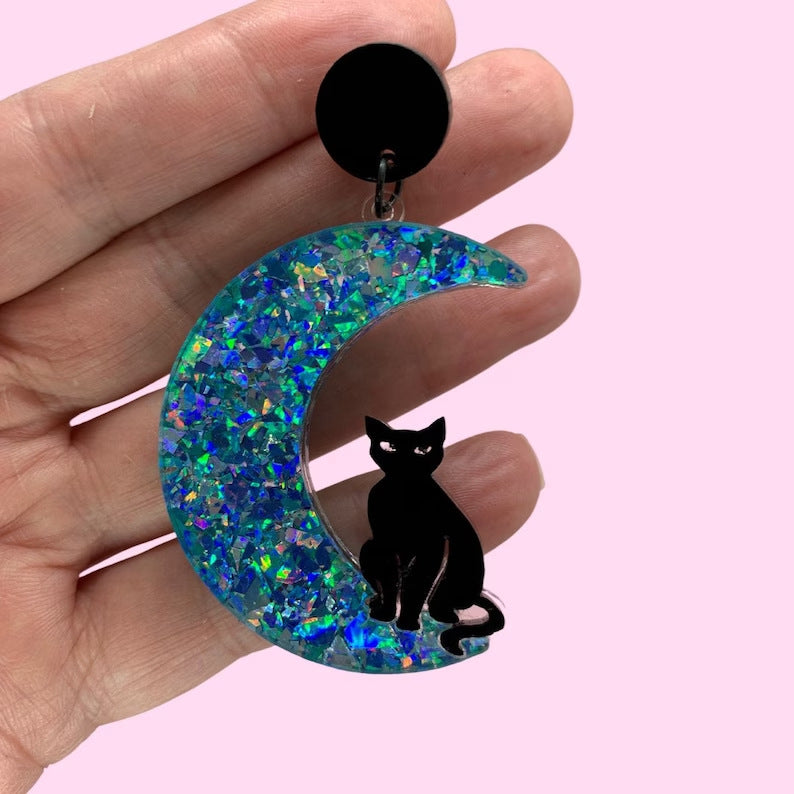 Acrylic Moon Star Cat Earrings (Minimo de compra 2) MIC-ManT022