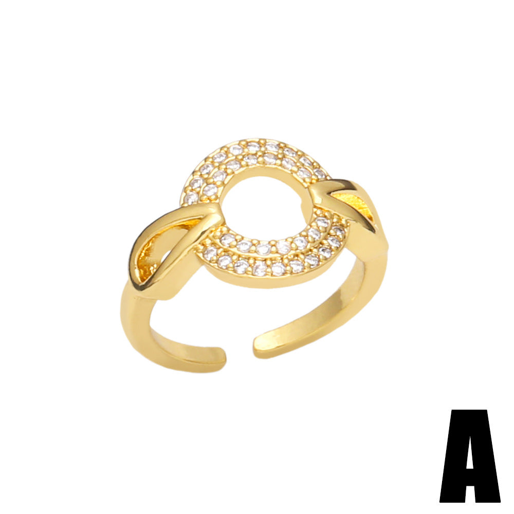 Rings Stylish diamond-set stainless steel zircon open ring AS021