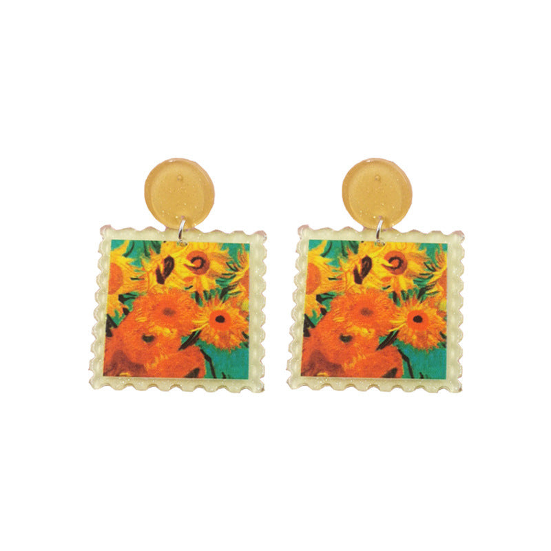 Acrylic Sunflower Oil Painting Earrings (Minimo de Compra 2) MYA-QingM030