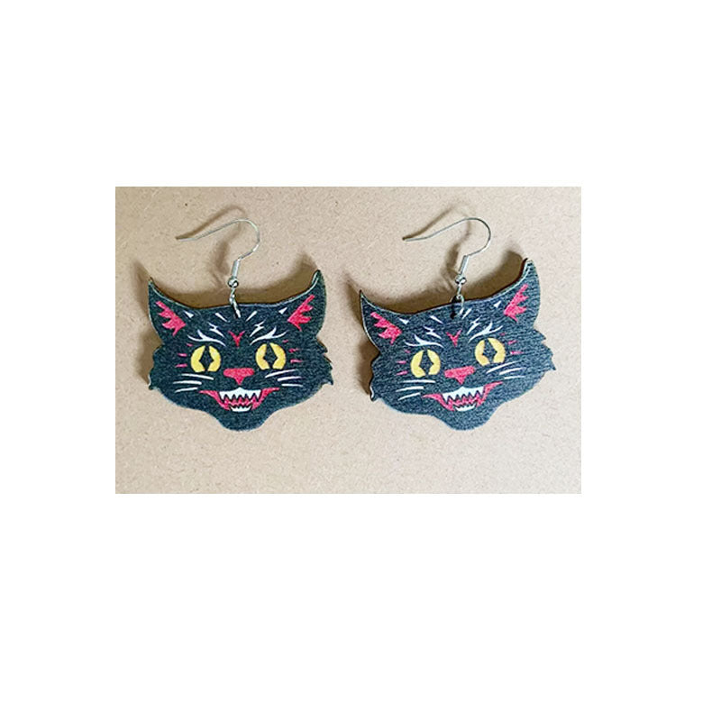 Acrylic New Black Cat Mushroom Earrings MIC-YaYi003