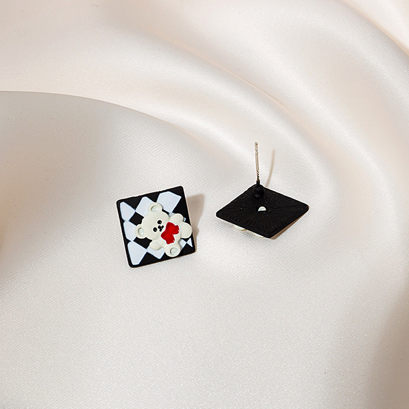 Alloy black and white checkered earrings MYA-MDD123