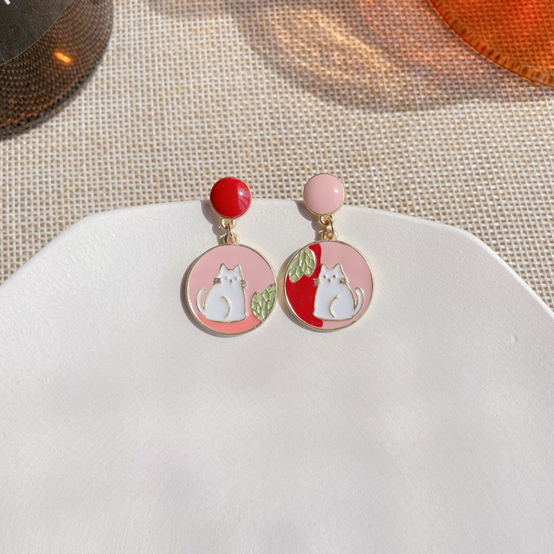 Alloy Pink Cat Earrings MIC-ABL013