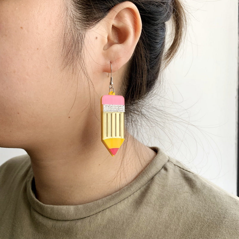 Acrylic asymmetric sharpener earrings MIC-XueP145