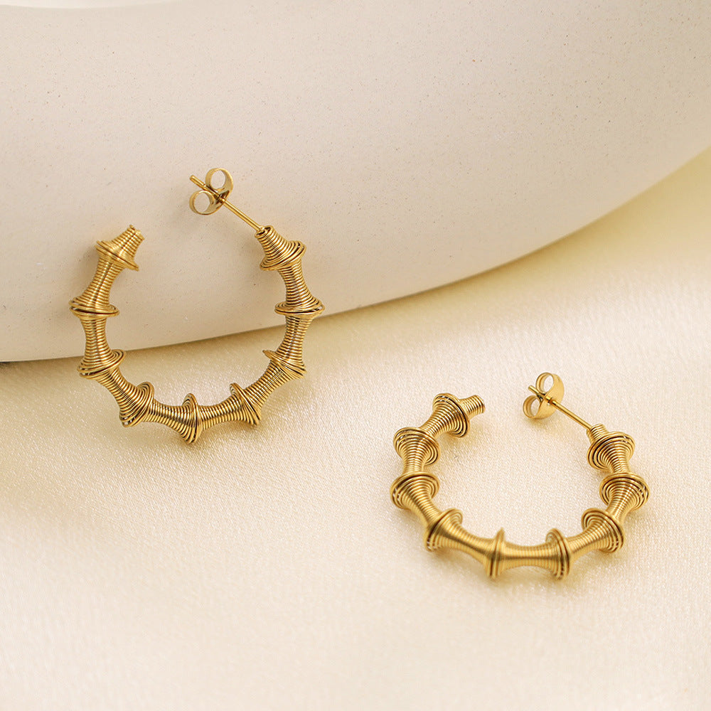 Titanium steel 18K spring bamboo earrings MYA-XuanJ006