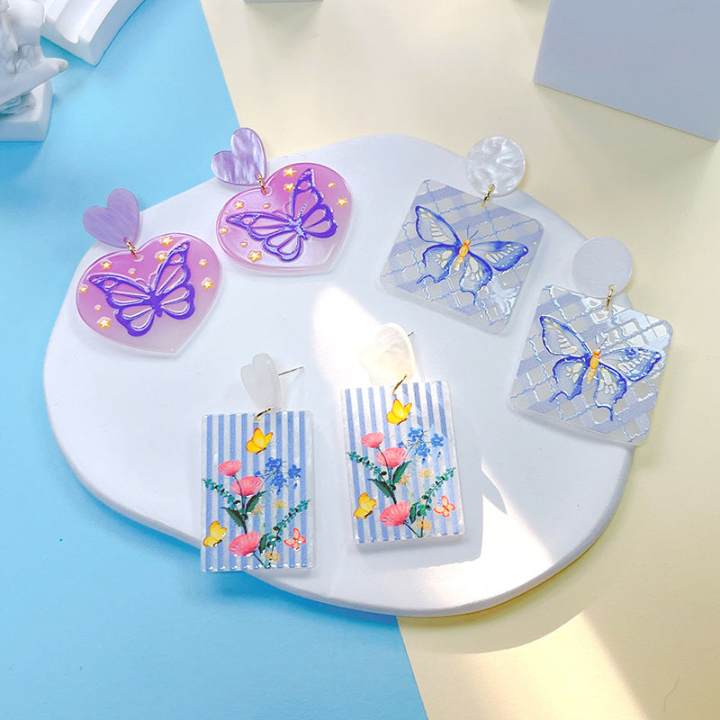 Acrylic New Heart Shape Geometry Butterfly Earrings PinH020