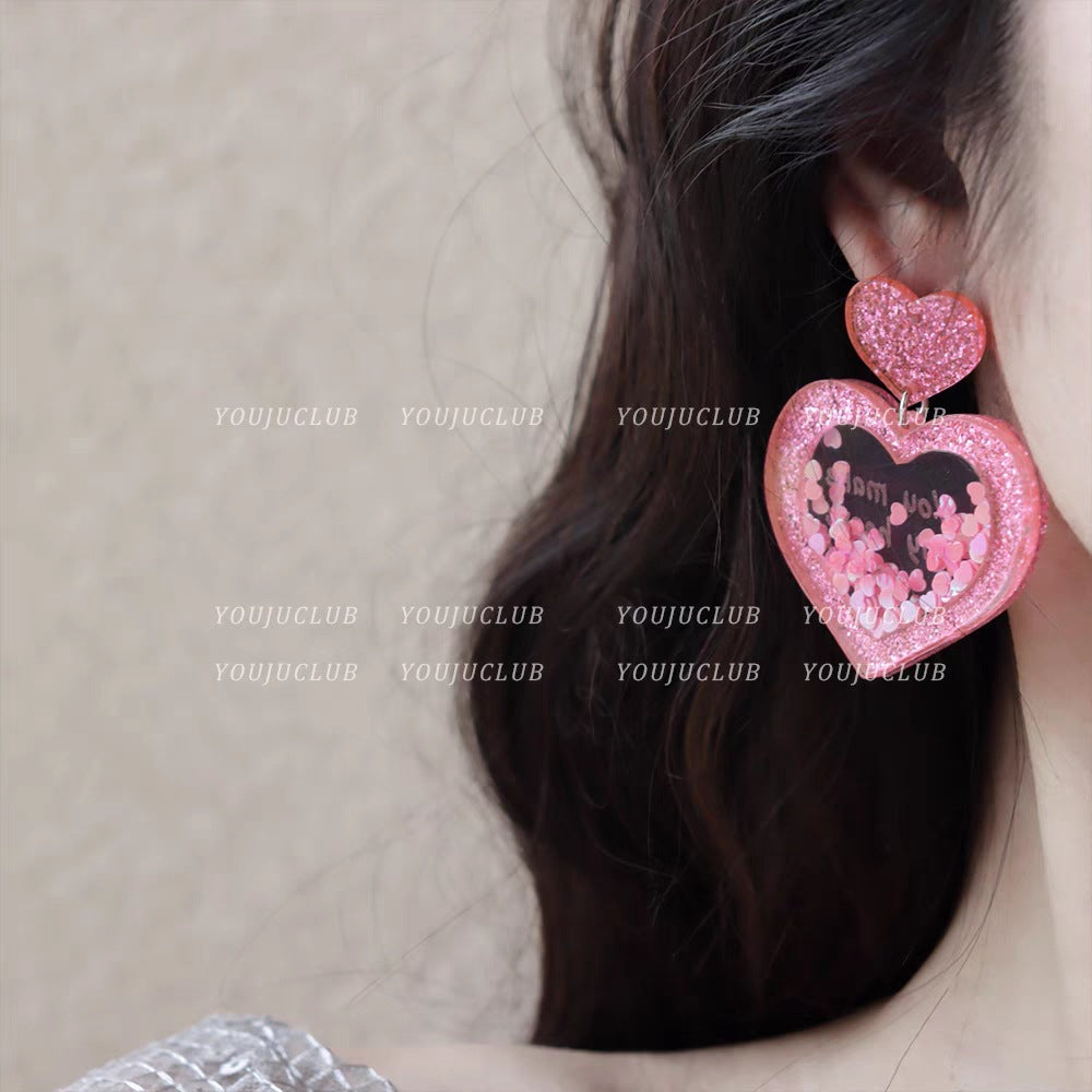 Acrylic quicksand peach heart earrings (Minimo de Compra 2) MIC-XiM053