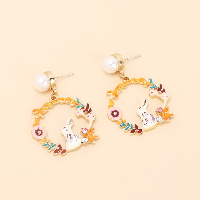 Alloy rabbit pearl earrings (Minimo de compra 5) MIC-YiRan008