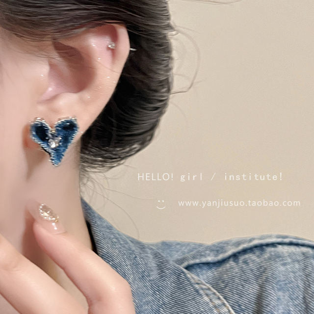 Alloy blue denim heart earrings MIC-XinXu017