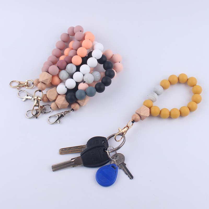 Keychains Silicone Beads Wooden Anise Wristlet MIC-YWGT001