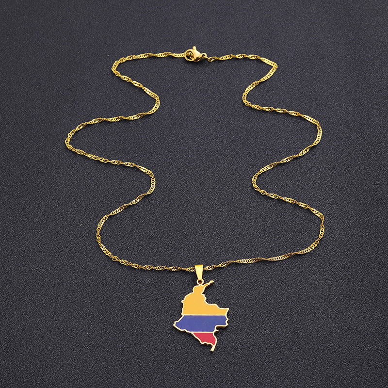 Necklaces Stainless Steel Map Colombia HongZ007