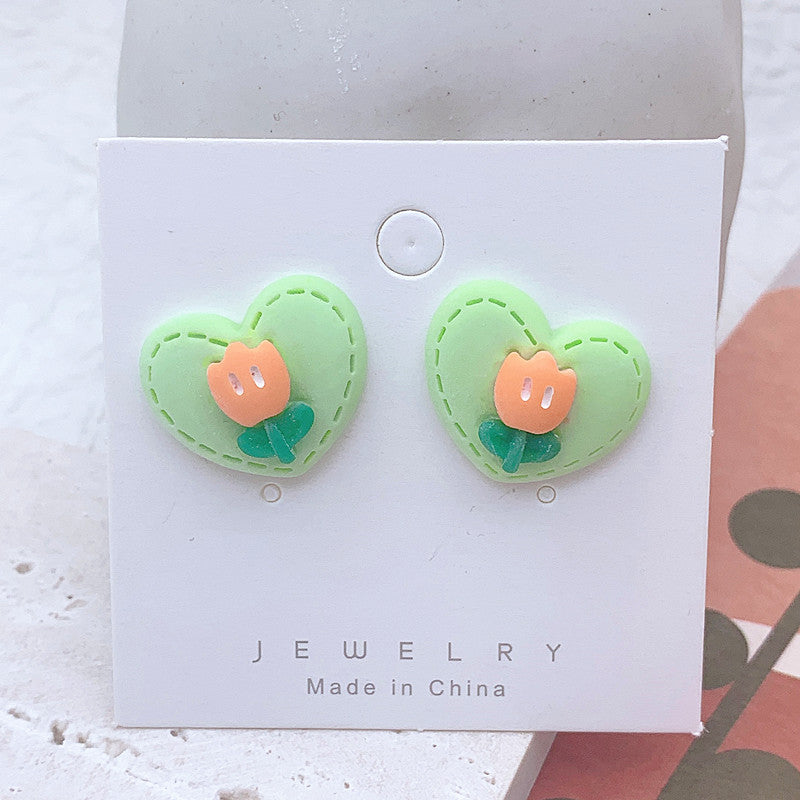 Resin Colored Peach Heart Earrings  (Minimo de Compra 2) MIC-ShiJ003