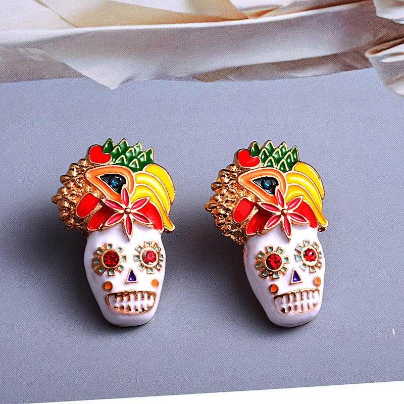 Alloy Skull Colored Drip Oil Earrings (Minimo de Compra 2) MYA-ShenK004