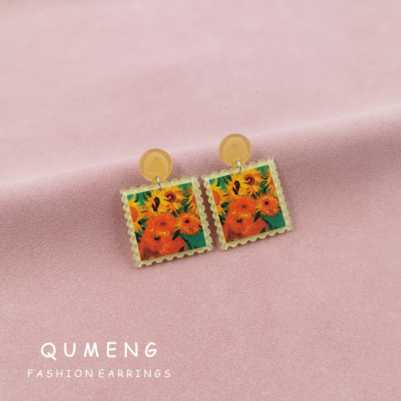 Acrylic Sunflower Oil Painting Earrings (Minimo de Compra 2) MYA-QingM030