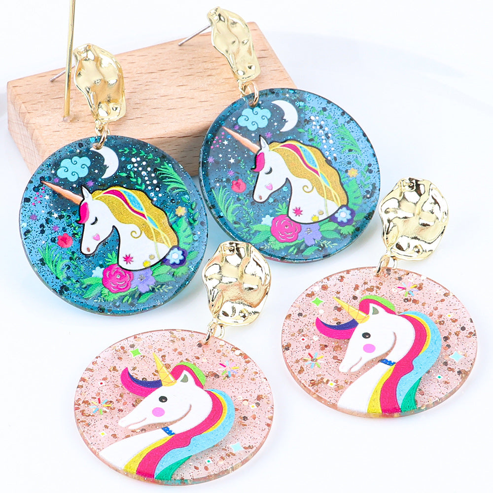 Acrylic Sparkling Pink Rainbow Unicorn Earrings MIC-ChouD021