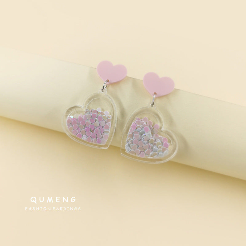 Acrylic pink sequin love letter earrings (Minimo de Compra 2) MIC-QingM019