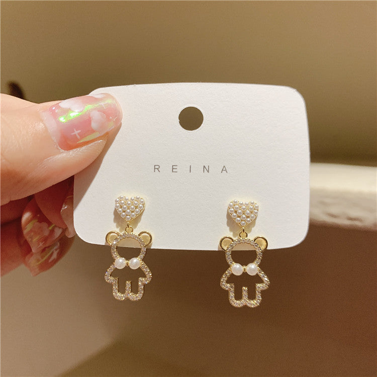 Alloy Bear Heart Earrings MIC-XiM023