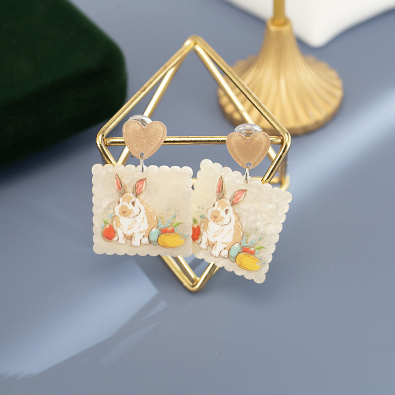 Alloy Cute Rabbit Oil Painting Style Earrings MIC-ShiQ012