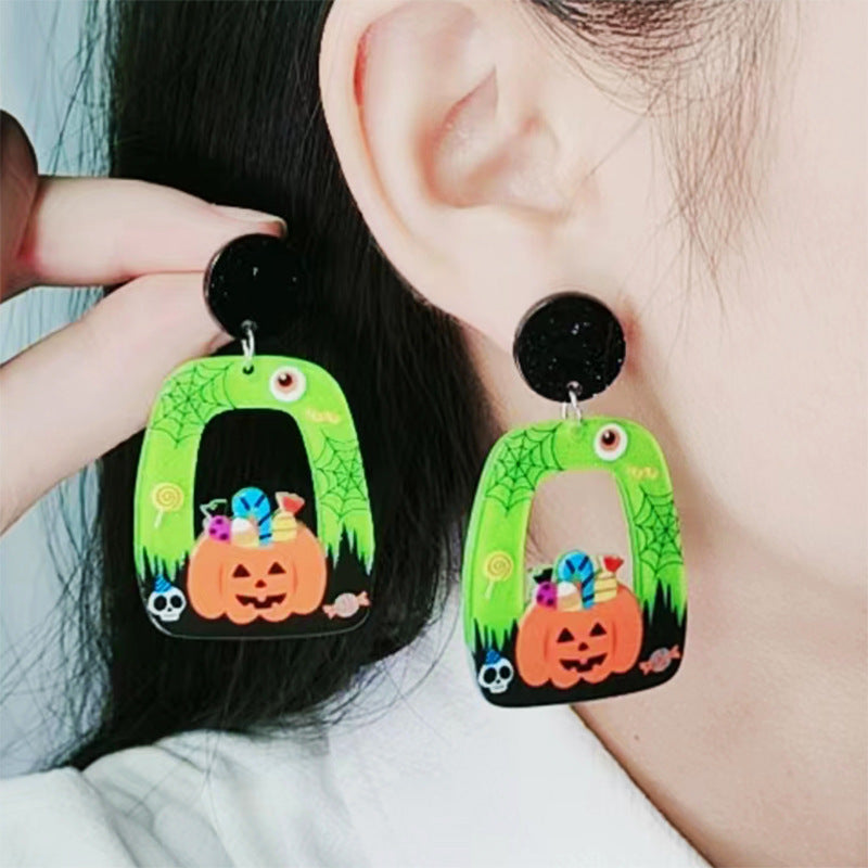 Acrylic Halloween Square Round Hollow earrings (Minimo de Compra 2) MYA-DuA042