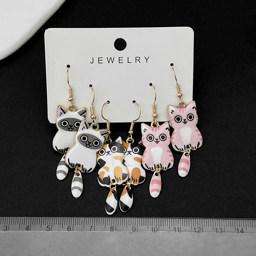 Alloy 3 pairs of cartoon kitten earrings (Minimo de compra 5) MIC-LuN004