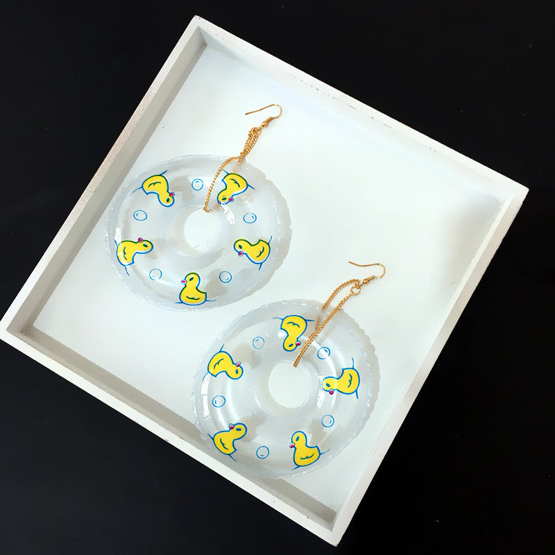 Resin Little Yellow Duck Swimming Ring Ear Clip (Minimo de Compra 2) MIC-ChouT011