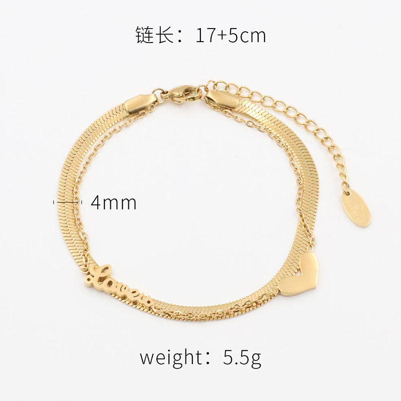 Stainless steel gold-plated letter heart bracelet MYA-XuanJ017