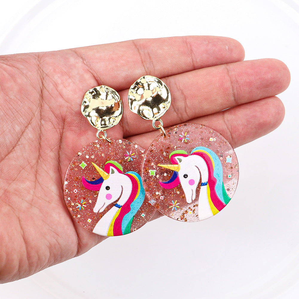 Acrylic Sparkling Pink Rainbow Unicorn Earrings MIC-ChouD021