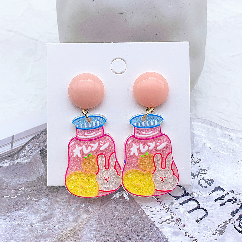 Acrylic cartoon milk tea cup earrings  (Minimo de Compra 2) MIC-ShiJ006