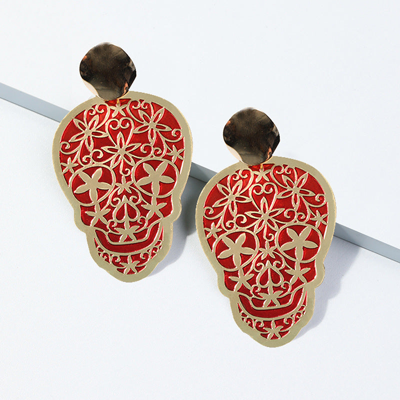 Alloy red skull drop oil earrings MIC-GuT001