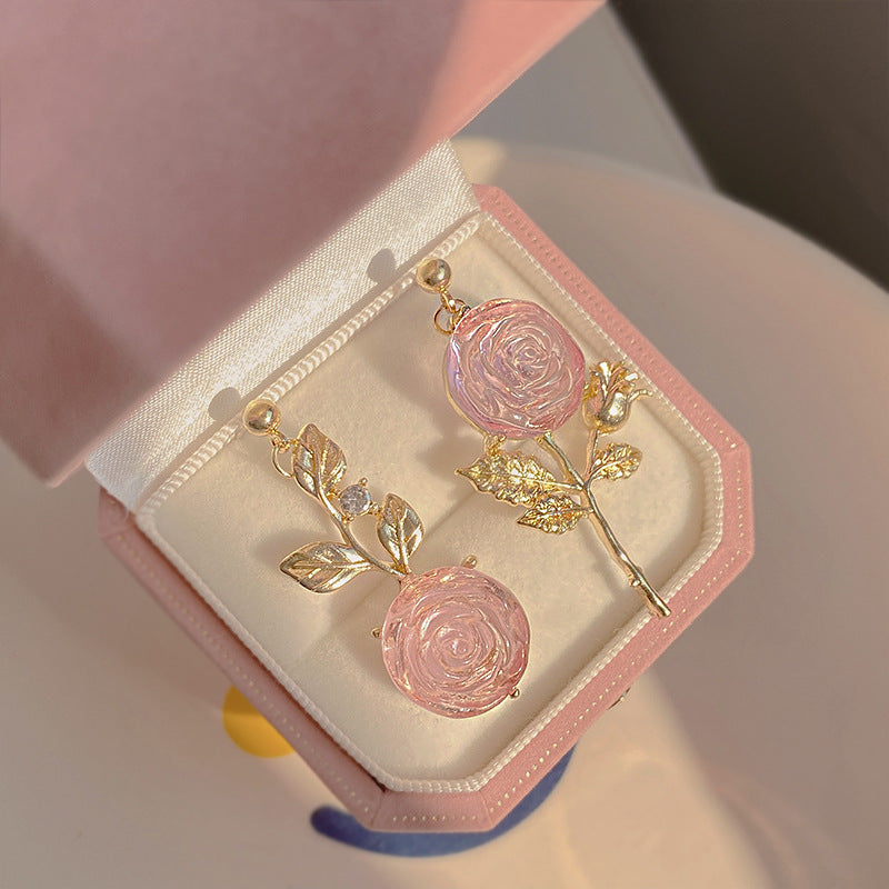 Alloy pink rose earrings MIC-HuaY007