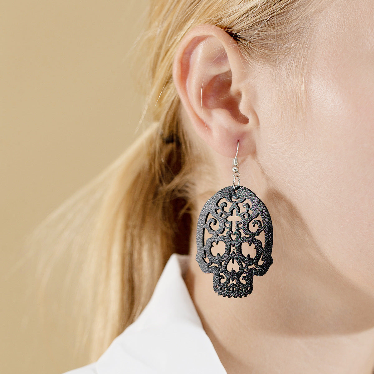 Earring Leather Halloween Black Cat Skull Bat Cutout Minimo de compra 2 TianPi018