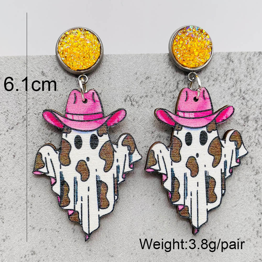 Acrylic Halloween Ghost Pulley Earrings (Minimo de Compra 2) MIC-ChenY027