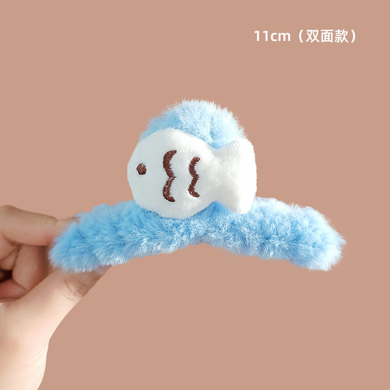 Plush cute little cat and fish hair clip MIC-WoD002