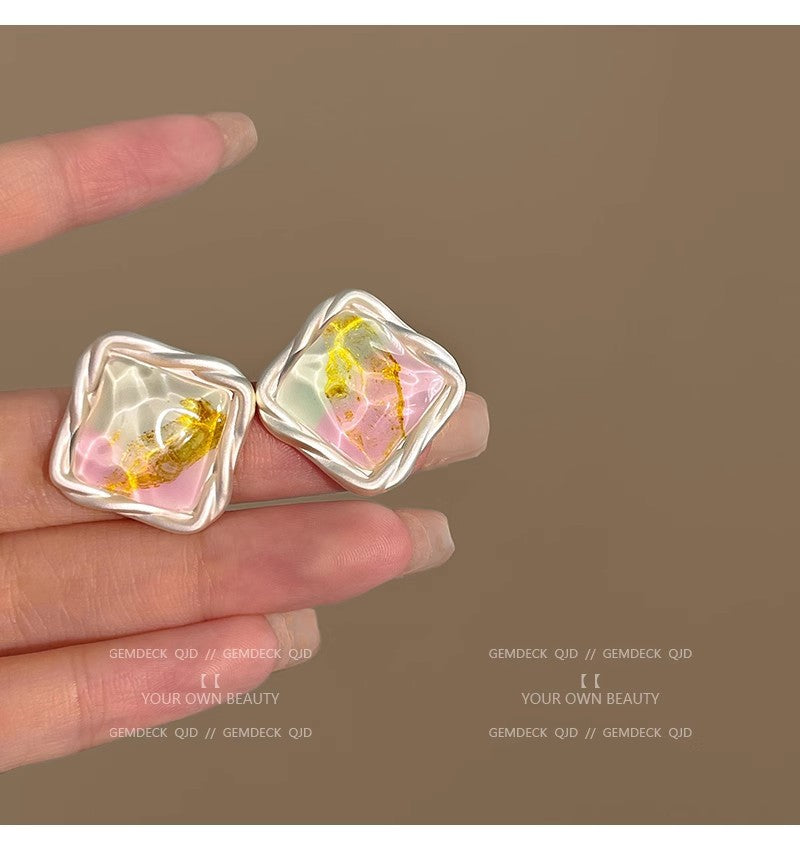 Alloy Jelly Colored Square Earrings (Minimo de Compra 2) MIC-JinYi004