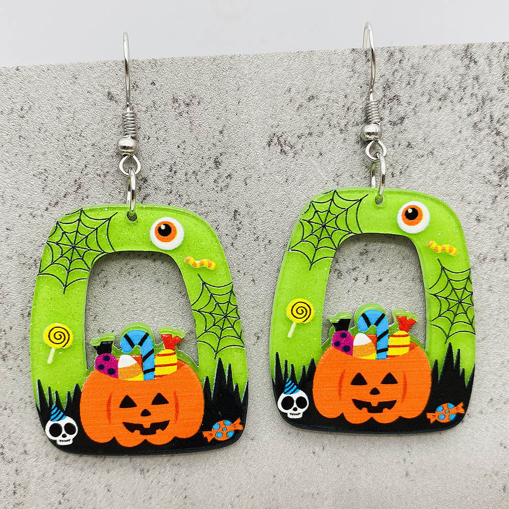 Acrylic Halloween Pumpkin Ghost Earrings (Minimo de Compra 2) MIC-ChenY011