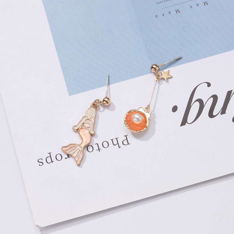 Alloy mermaid shell pearl earrings MIC-QiW015