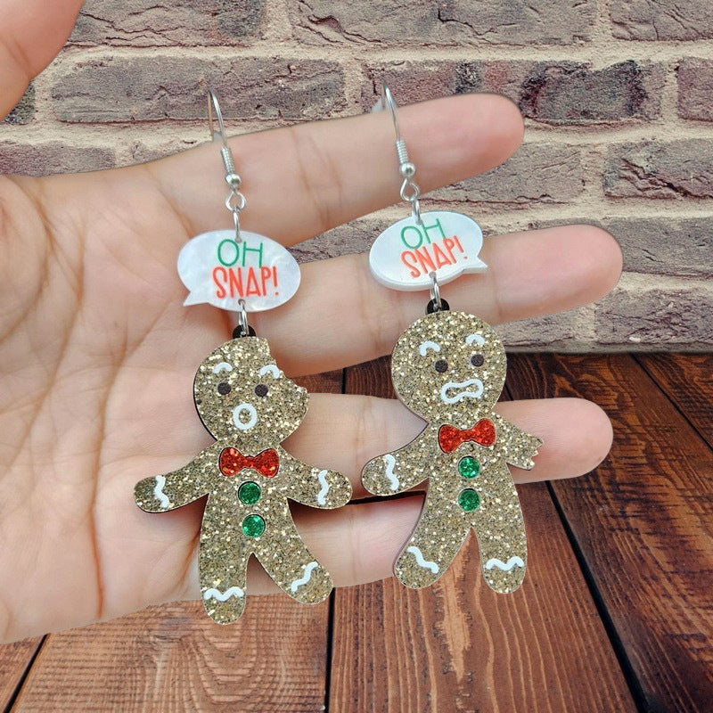 Acrylic Sparkling Pink Gingerbread Man Earrings MIC-XueP121