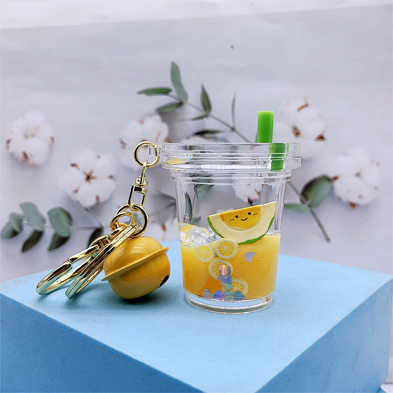 Keychain Acrylic Fruit Milk Tea Cup Quick Sand MOQ≥2 DMF025