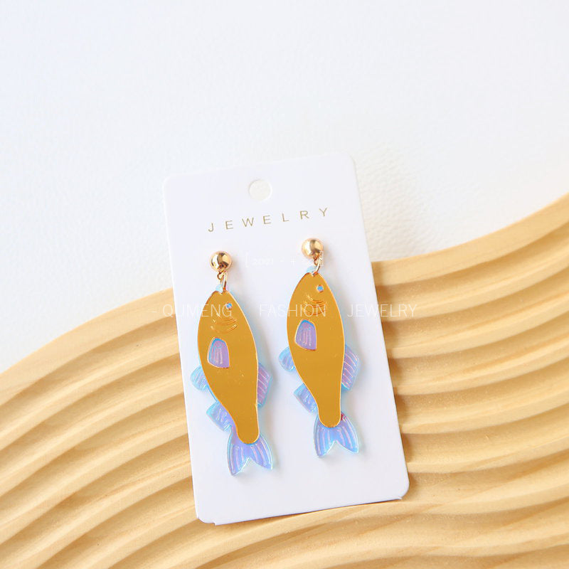 Alloy acrylic gold mirror fish earrings MIC-OuG125