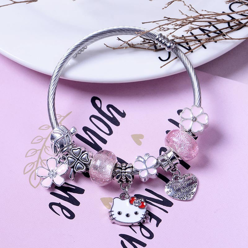 Pink love flower butterfly bracelet US-ShanM005