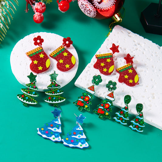 Alloy cartoon colored Christmas tree earrings MIC-ChuY007