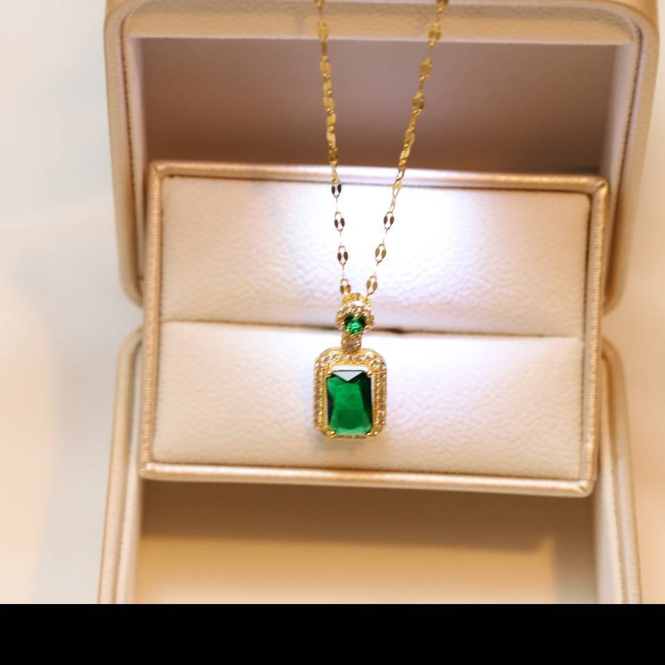 Necklace Stainless Steel Emerald Ring Earrings Set MingYuan006